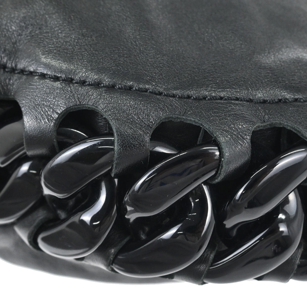 Chanel Black Calfskin Patent Leather Modern Chain Rhodoid Hobo Handbag