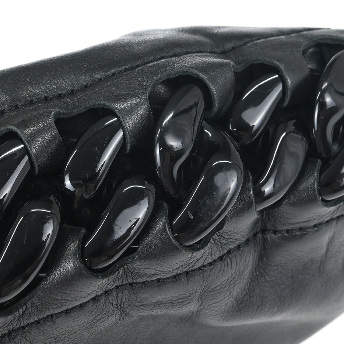 Chanel Black Calfskin Patent Leather Modern Chain Rhodoid Hobo Handbag