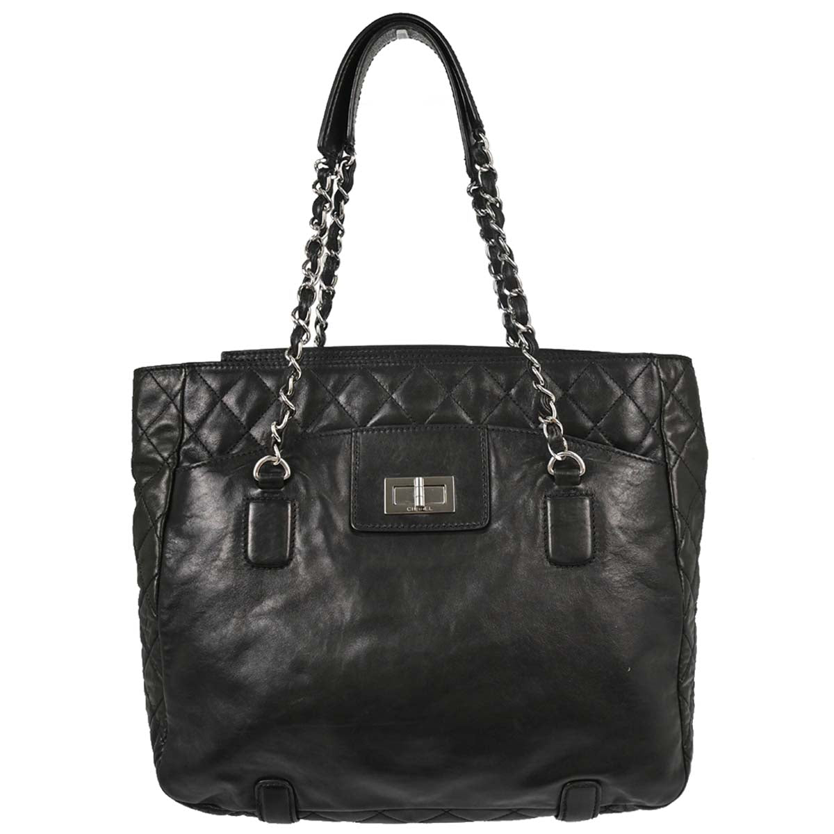 Chanel Black Lambskin Mademoiselle Lock Tote Handbag