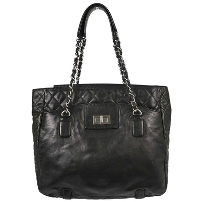 Chanel Black Lambskin Mademoiselle Lock Tote Handbag