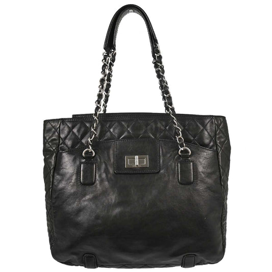 Chanel Black Lambskin Mademoiselle Lock Tote Handbag