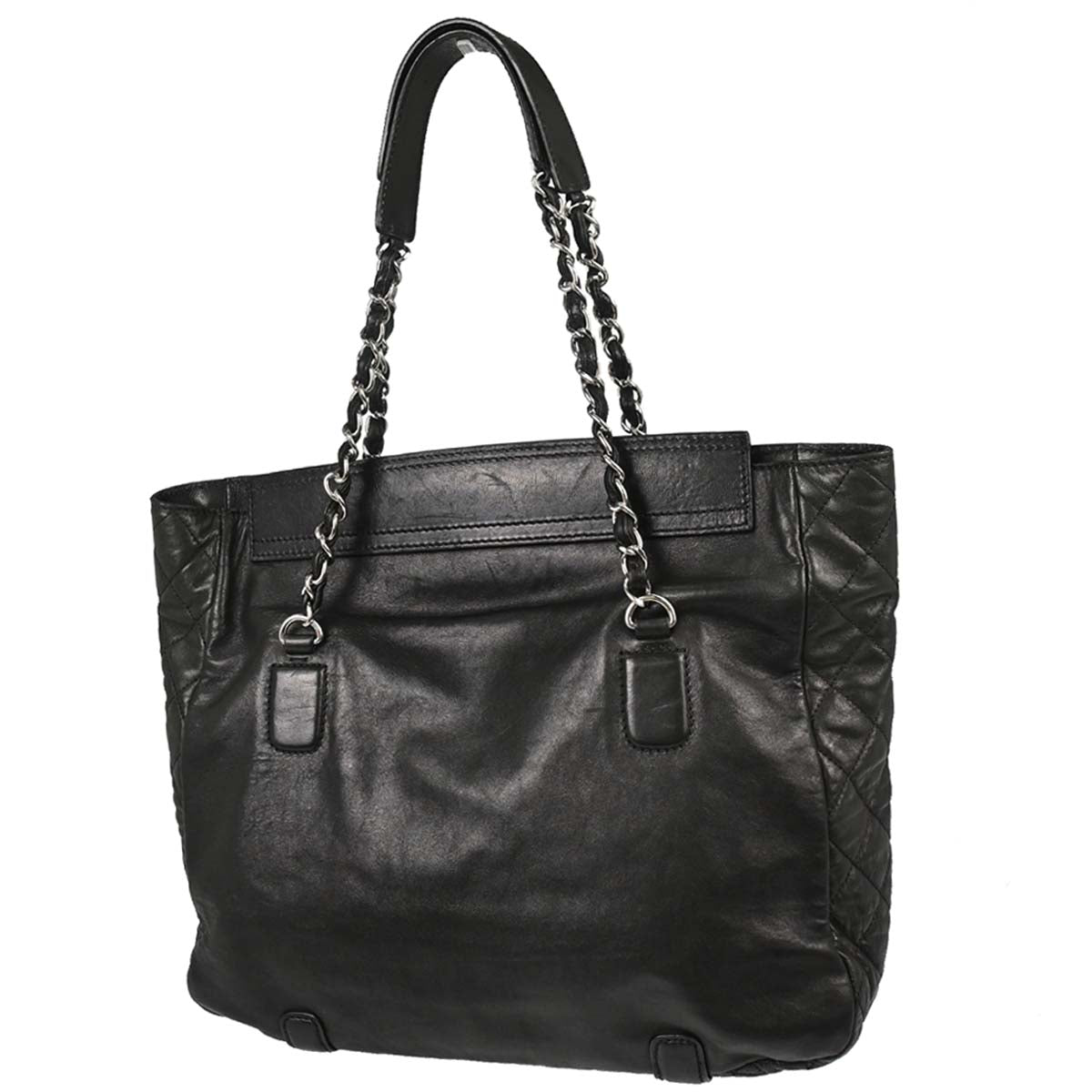 Chanel Black Lambskin Mademoiselle Lock Tote Handbag