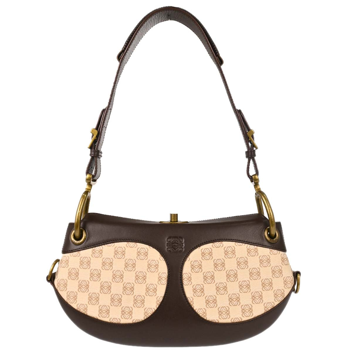 Loewe Beige Brown Canvas Anagram Turnlock Handbag