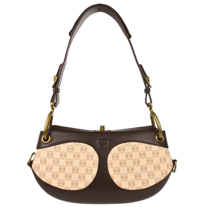 Loewe Beige Brown Canvas Anagram Turnlock Handbag