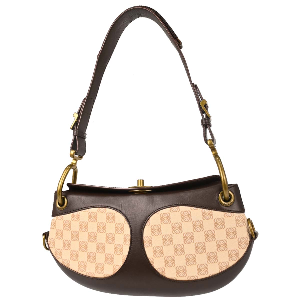 Loewe Beige Brown Canvas Anagram Turnlock Handbag