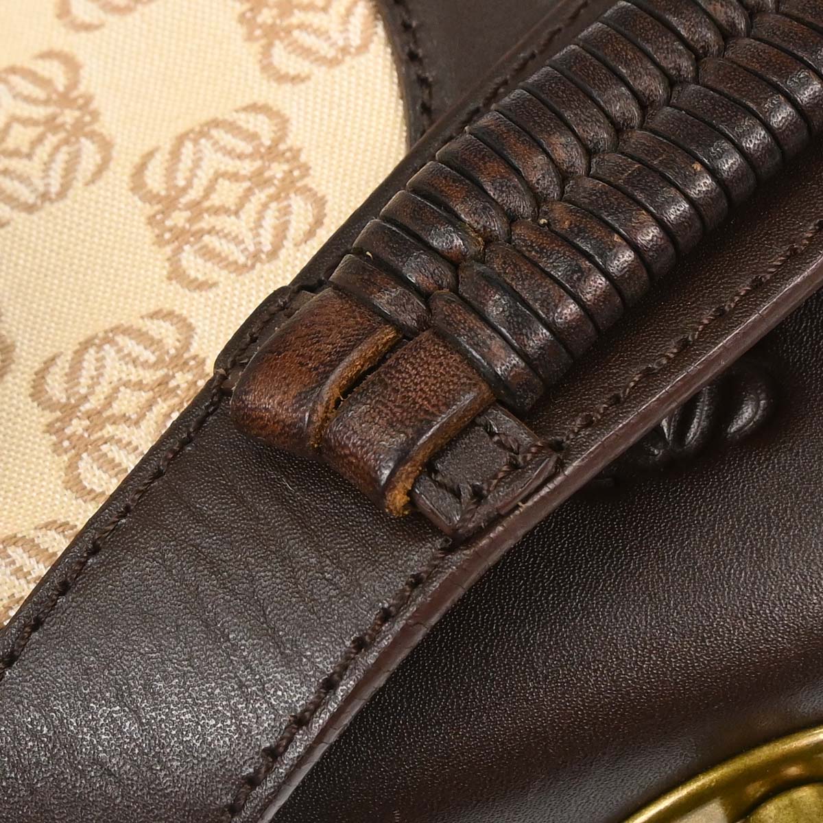 Loewe Beige Brown Canvas Anagram Turnlock Handbag