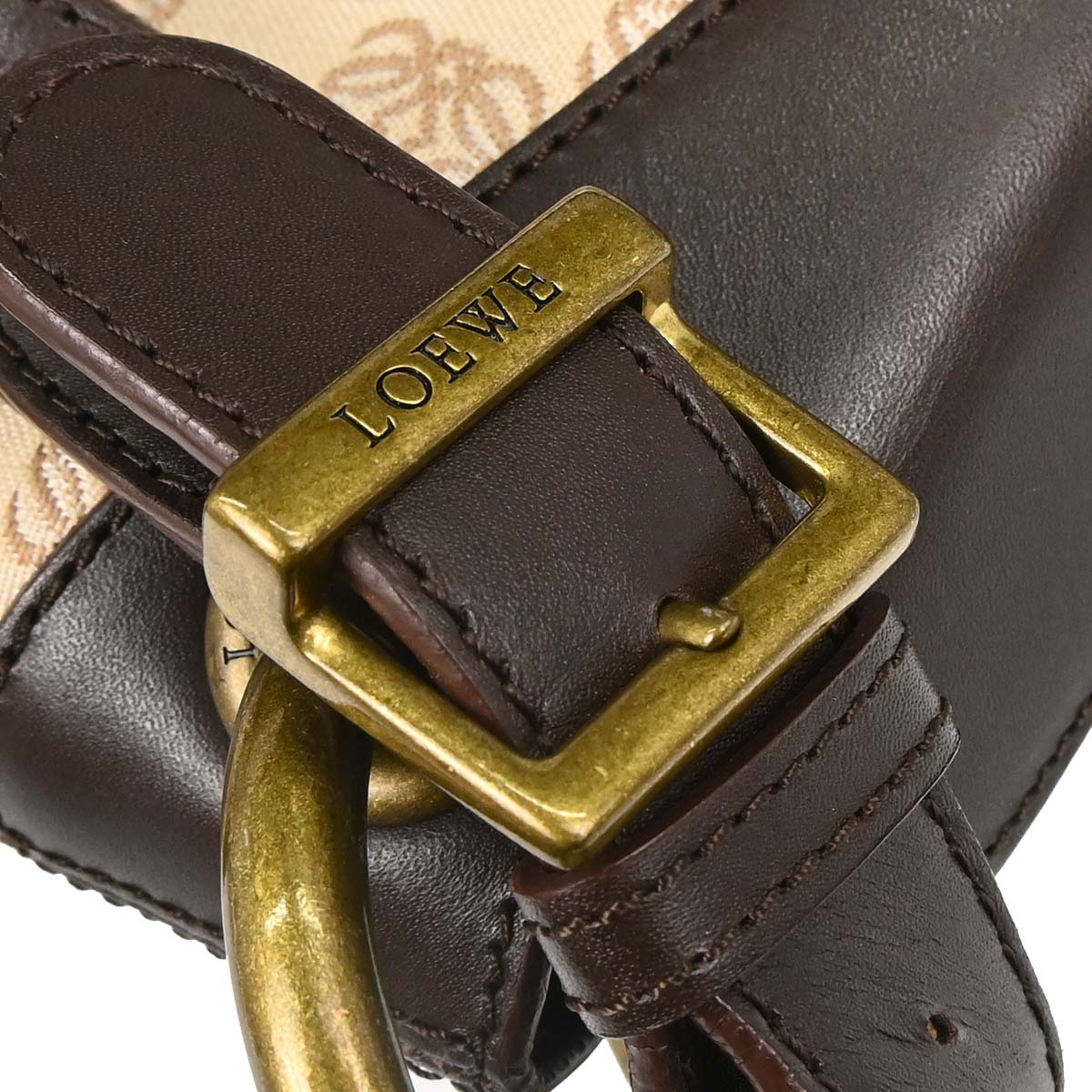 Loewe Beige Brown Canvas Anagram Turnlock Handbag