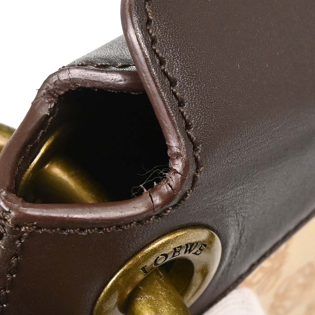 Loewe Beige Brown Canvas Anagram Turnlock Handbag
