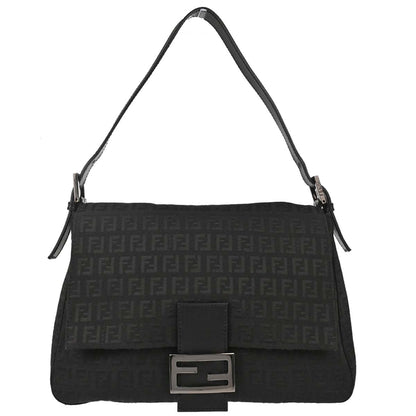 Fendi Black Canvas Zucchino Mamma Baguette Handbag