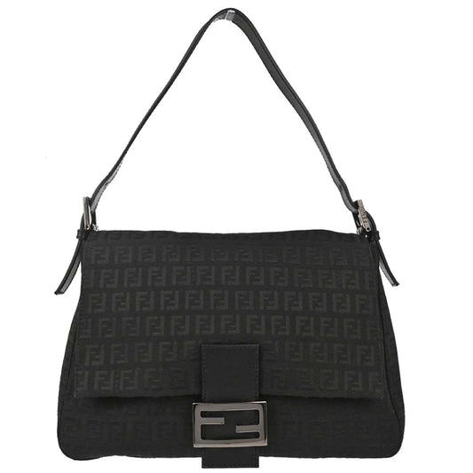 Fendi Black Canvas Zucchino Mamma Baguette Handbag
