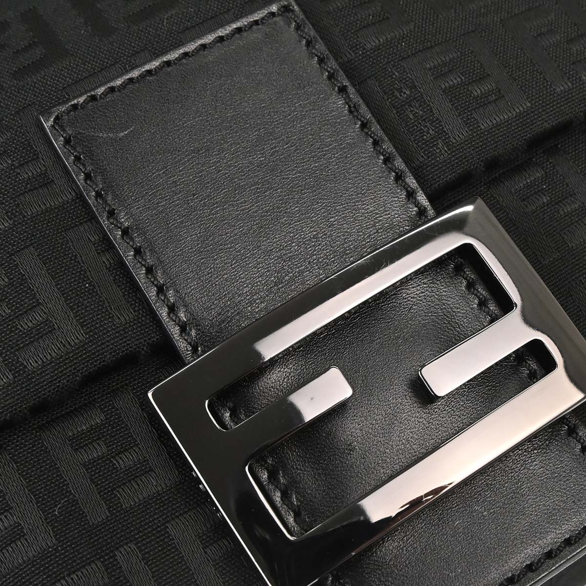 Fendi Black Canvas Zucchino Mamma Baguette Handbag