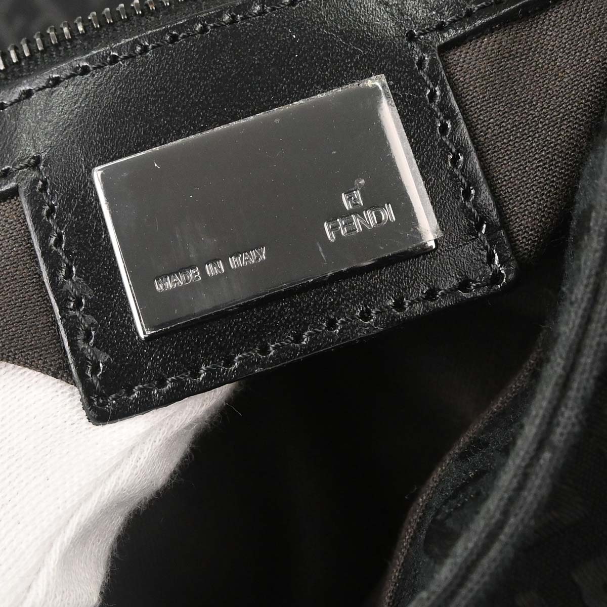 Fendi Black Canvas Zucchino Mamma Baguette Handbag