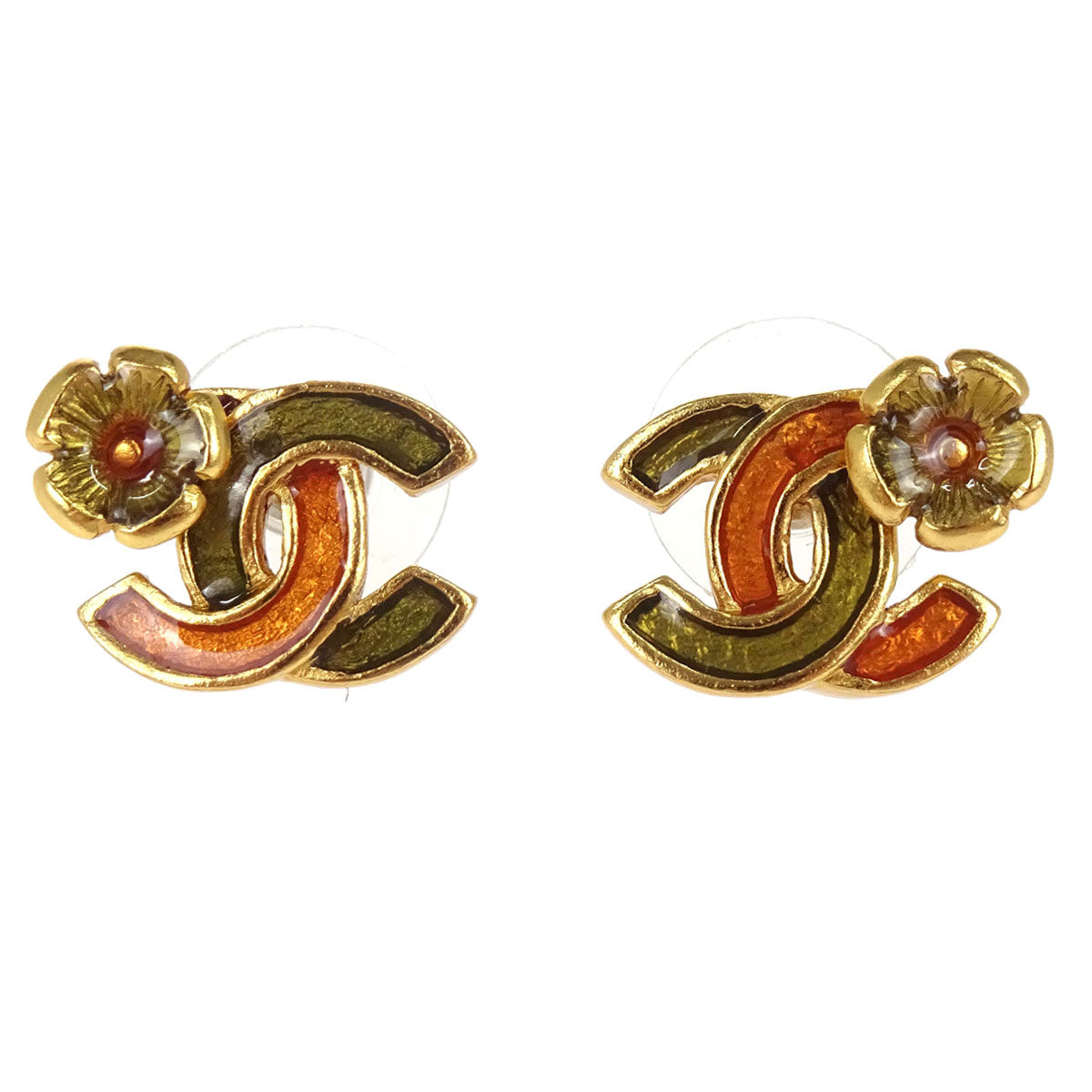 Chanel Pierced Earrings CC Flower Gold 03P