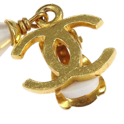 Chanel CC Teardrop Costume Pearl Dangle Clip-On Earrings Gold 96P