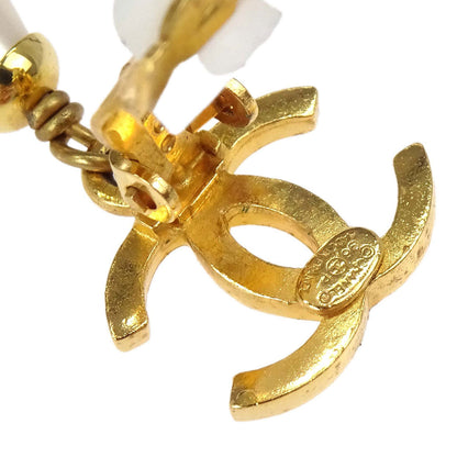 Chanel CC Teardrop Costume Pearl Dangle Clip-On Earrings Gold 96P