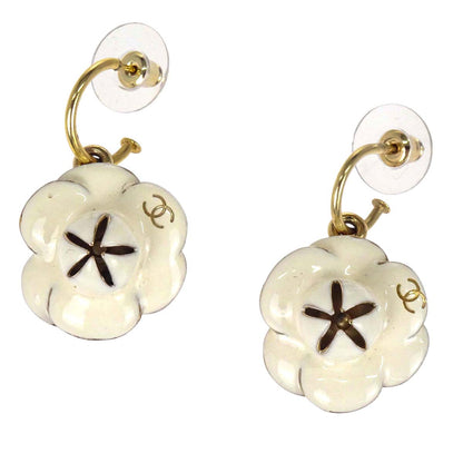 Chanel Camellia Pierced Earrings Gold White 02P
