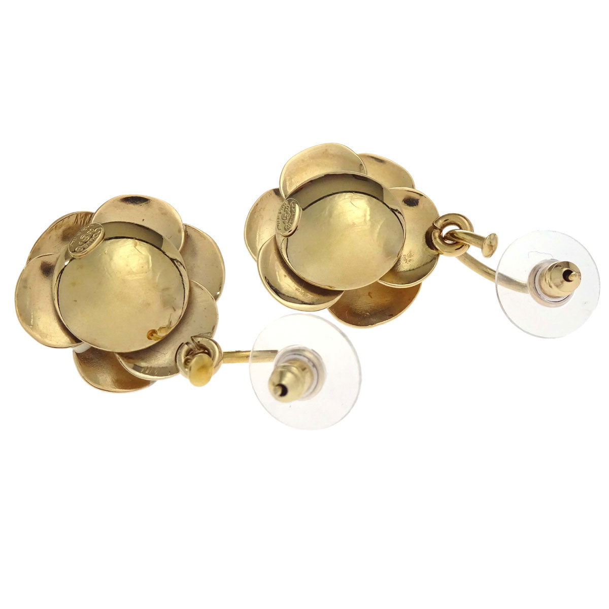 Chanel Camellia Pierced Earrings Gold White 02P