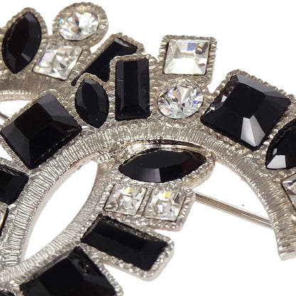 Chanel CC Brooch Pin Silver Black Rhinestone B17V