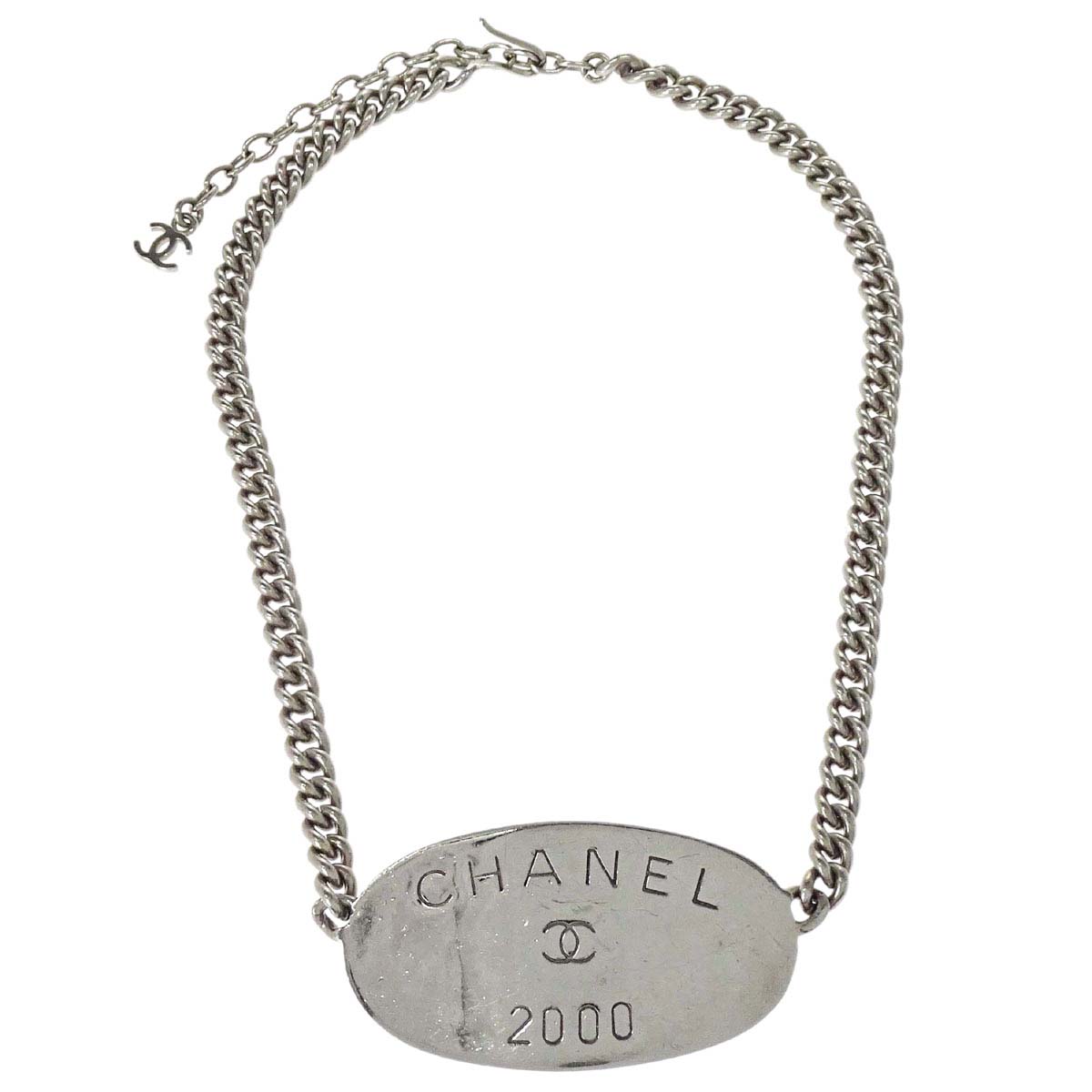 Chanel Plate Chain Necklace Pendant Silver 00T