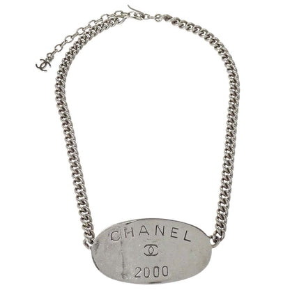 Chanel Plate Chain Necklace Pendant Silver 00T