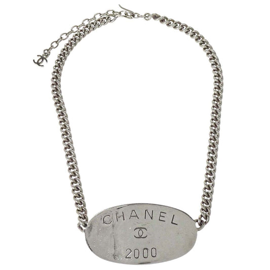 Chanel Plate Chain Necklace Pendant Silver 00T