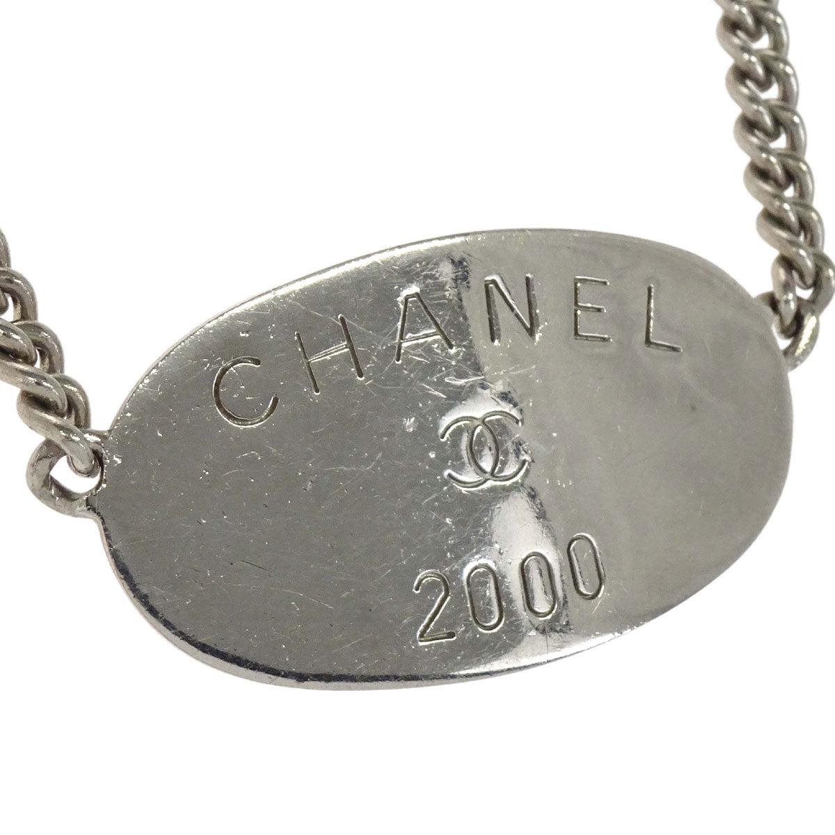 Chanel Plate Chain Necklace Pendant Silver 00T