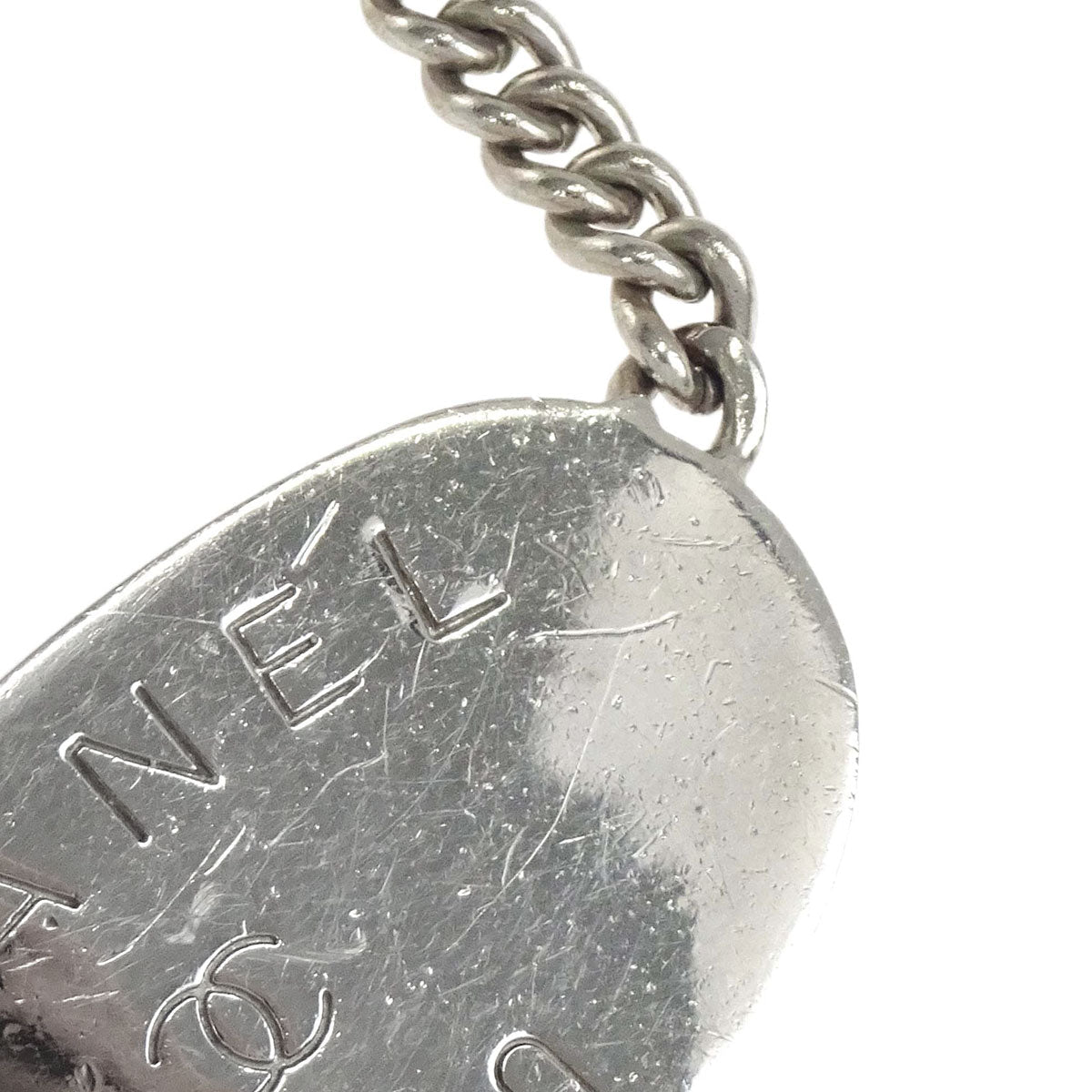 Chanel Plate Chain Necklace Pendant Silver 00T