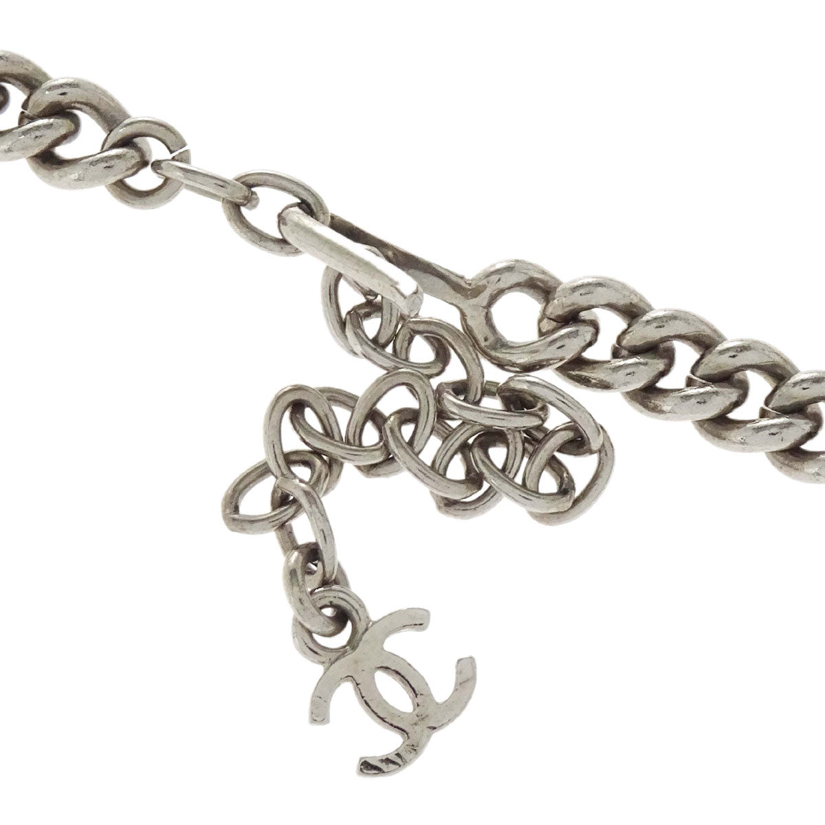 Chanel Plate Chain Necklace Pendant Silver 00T