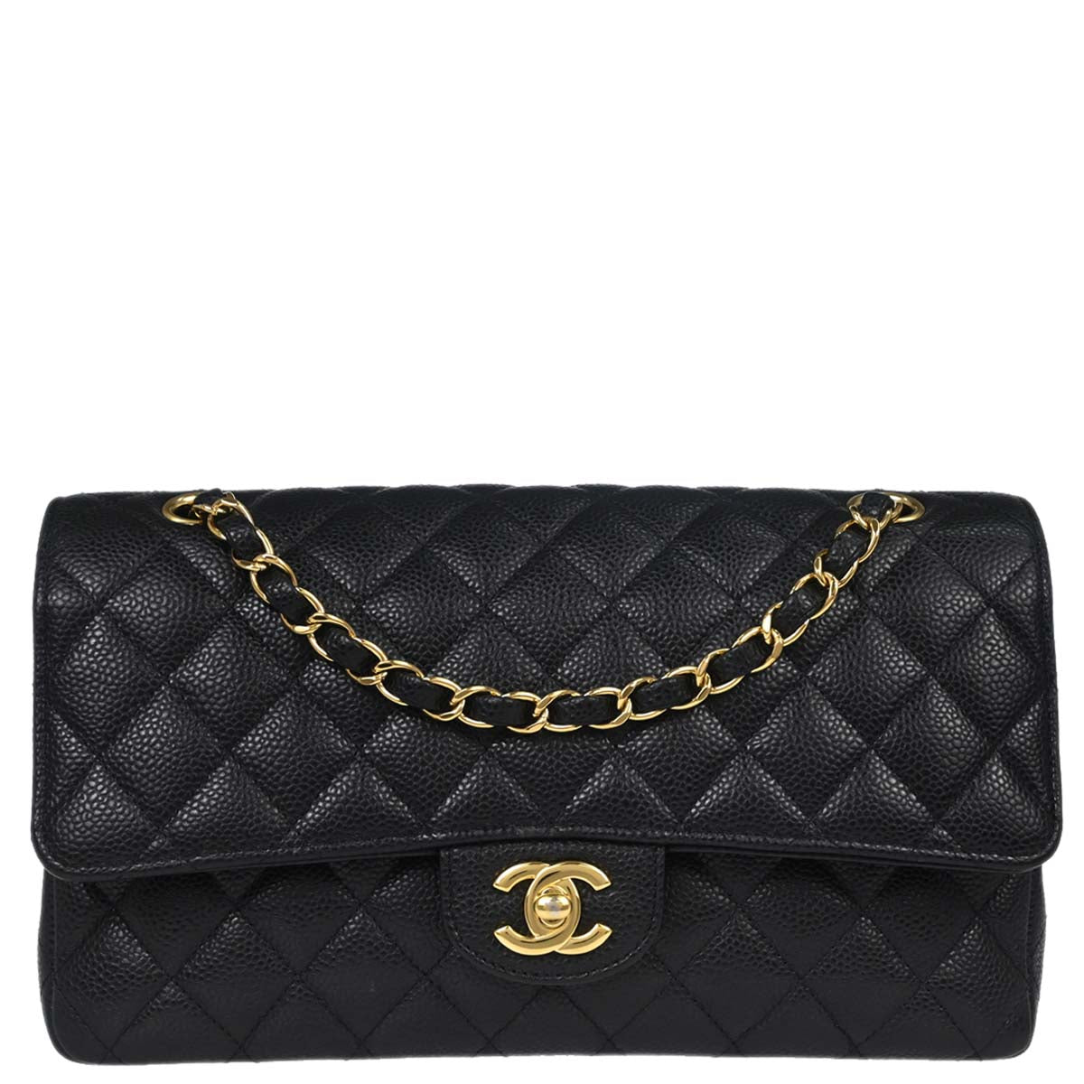 Chanel Black Caviar Skin Medium Classic Double Flap Shoulder Bag