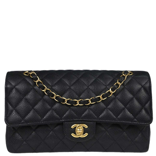 Chanel Black Caviar Skin Medium Classic Double Flap Shoulder Bag