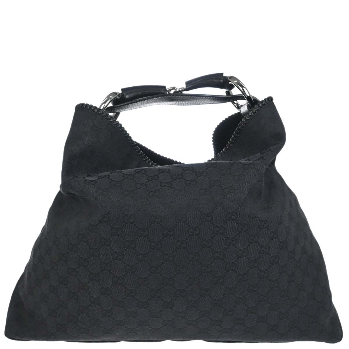 Gucci Black Canvas GG Horsebit Hobo Handbag