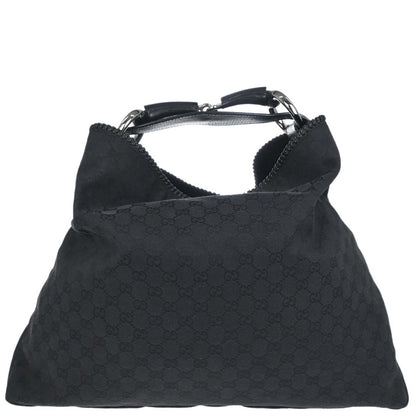 Gucci Black Canvas GG Horsebit Hobo Handbag