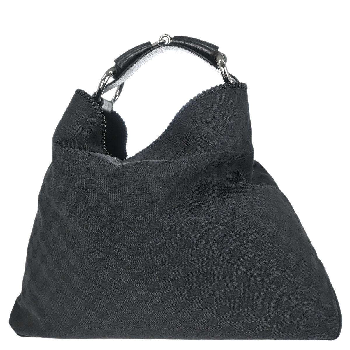 Gucci Black Canvas GG Horsebit Hobo Handbag