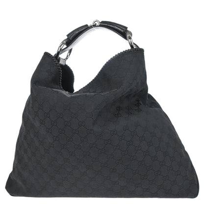 Gucci Black Canvas GG Horsebit Hobo Handbag
