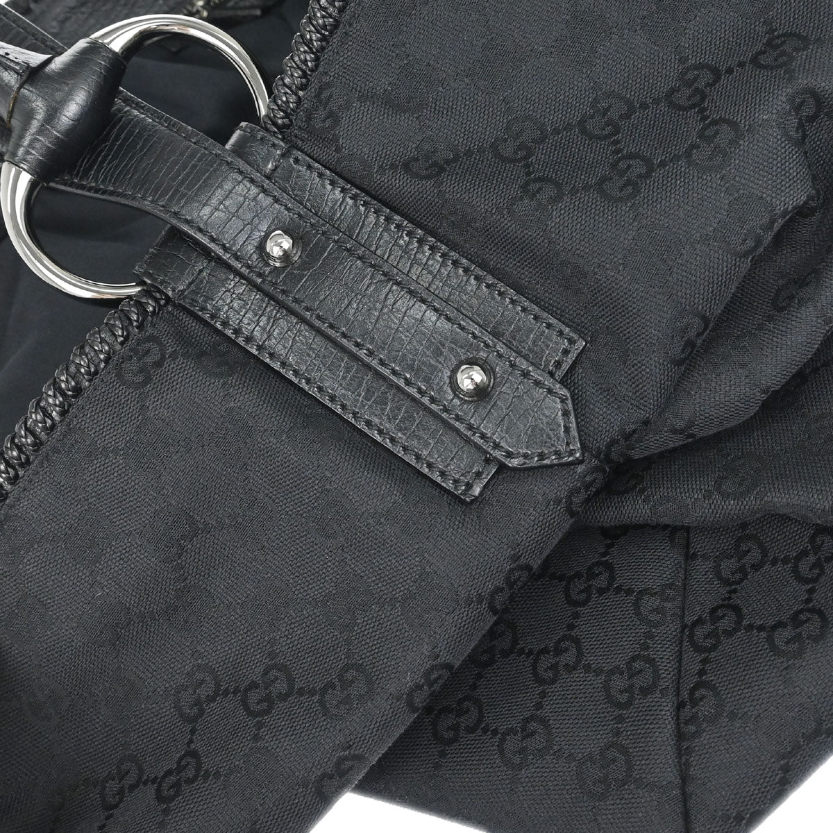 Gucci Black Canvas GG Horsebit Hobo Handbag