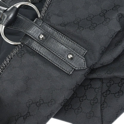 Gucci Black Canvas GG Horsebit Hobo Handbag