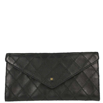 Chanel Black Lambskin Bicolore Long Wallet