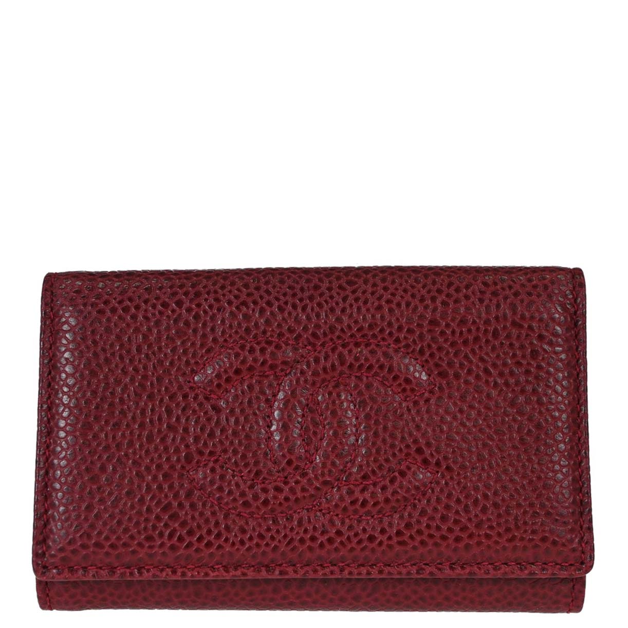 Chanel 1994-1996 Burgundy Caviar Six Hook Key Case Small Good