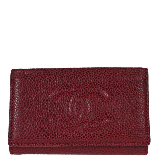 Chanel 1994-1996 Burgundy Caviar Six Hook Key Case Small Good