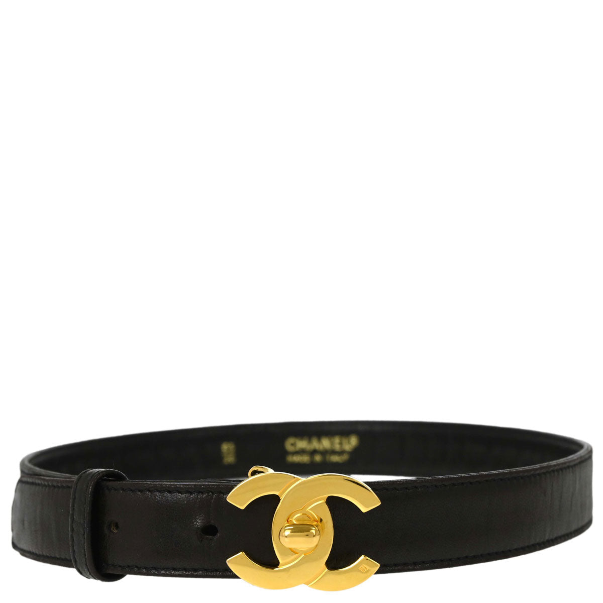 Chanel Black Gold CC Turnlock Leather Belt #65/26