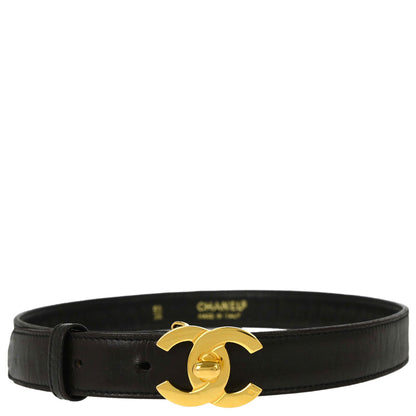 Chanel Black Gold CC Turnlock Leather Belt #65/26