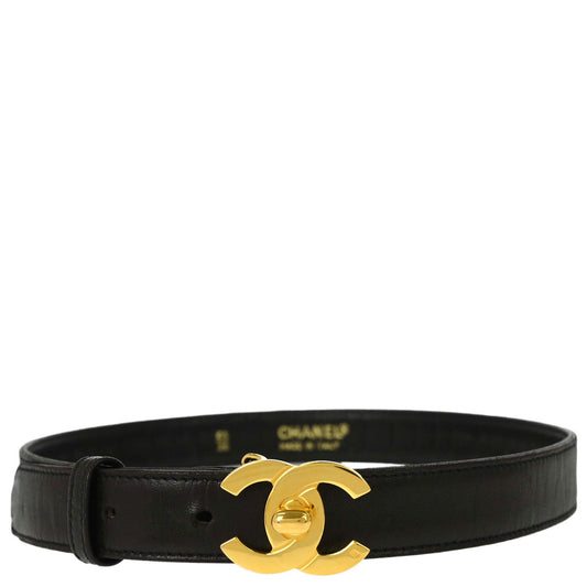 Chanel Black Gold CC Turnlock Leather Belt #65/26