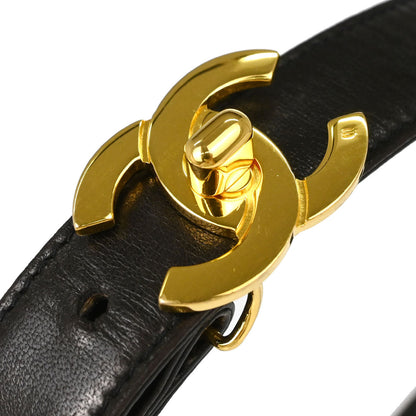 Chanel Black Gold CC Turnlock Leather Belt #65/26