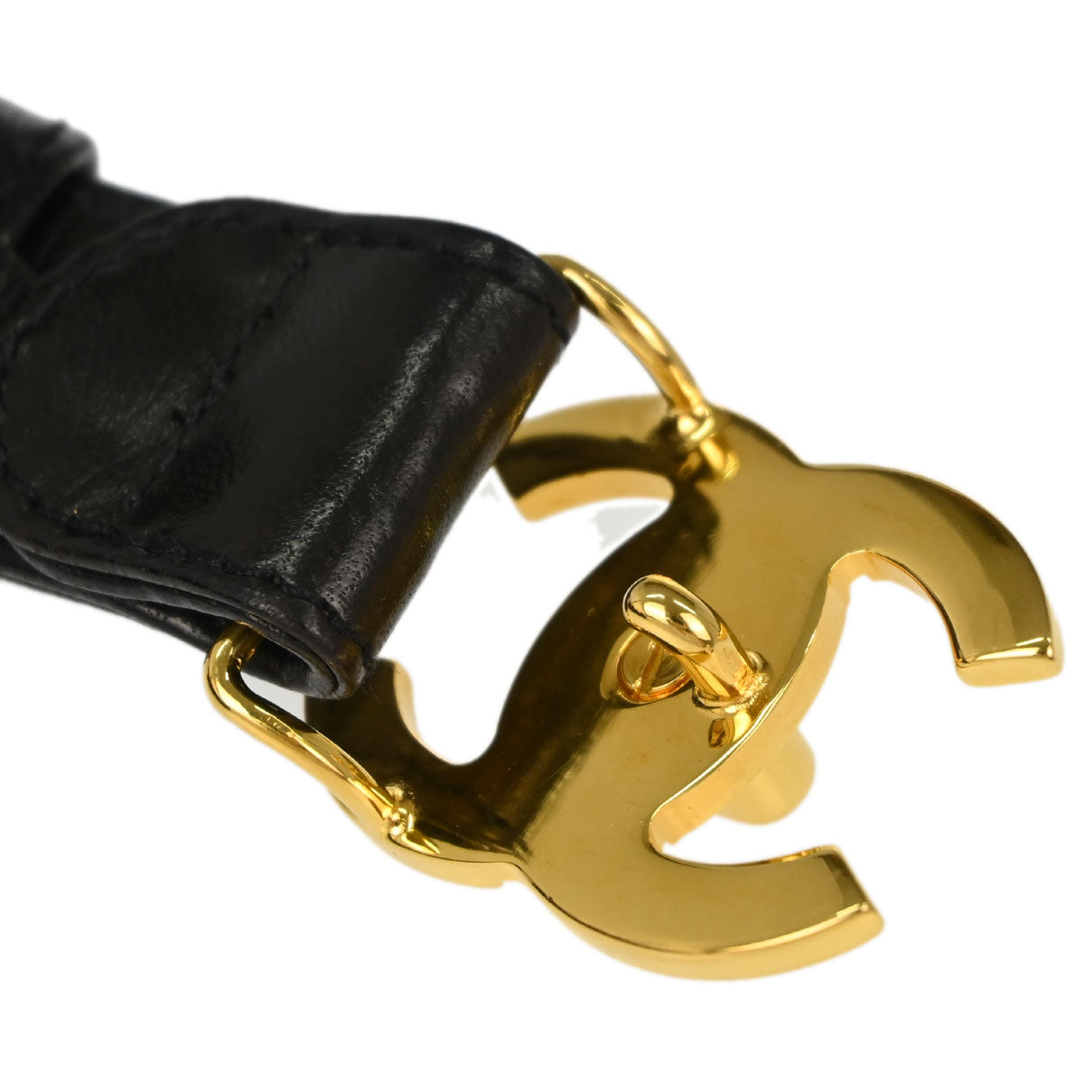 Chanel Black Gold CC Turnlock Leather Belt #65/26