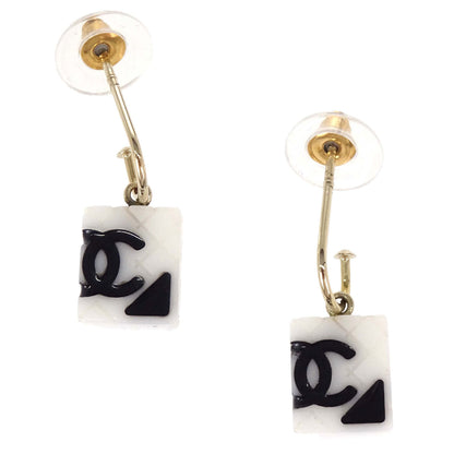 Chanel Dangle Cambon Ligne Pierced Earrings Gold White 05C