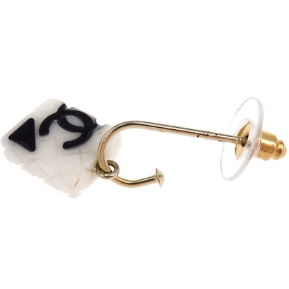 Chanel Dangle Cambon Ligne Pierced Earrings Gold White 05C