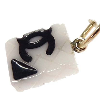 Chanel Dangle Cambon Ligne Pierced Earrings Gold White 05C