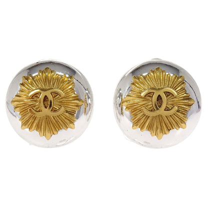 Chanel Button Clip-On Earrings Silver Gold 97P