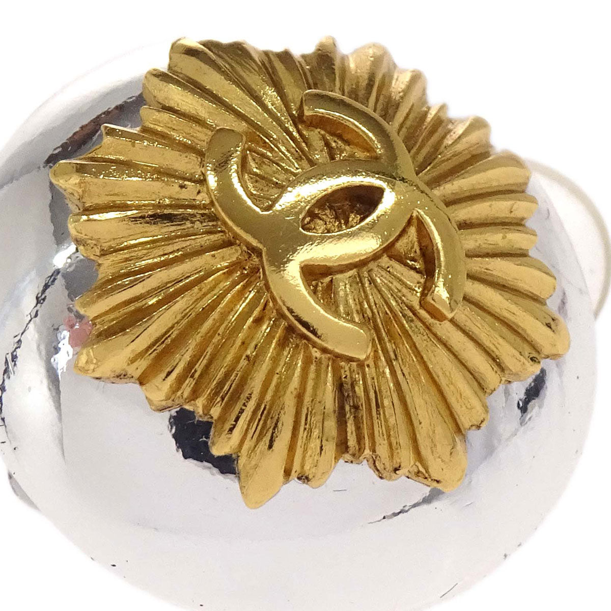 Chanel Button Clip-On Earrings Silver Gold 97P