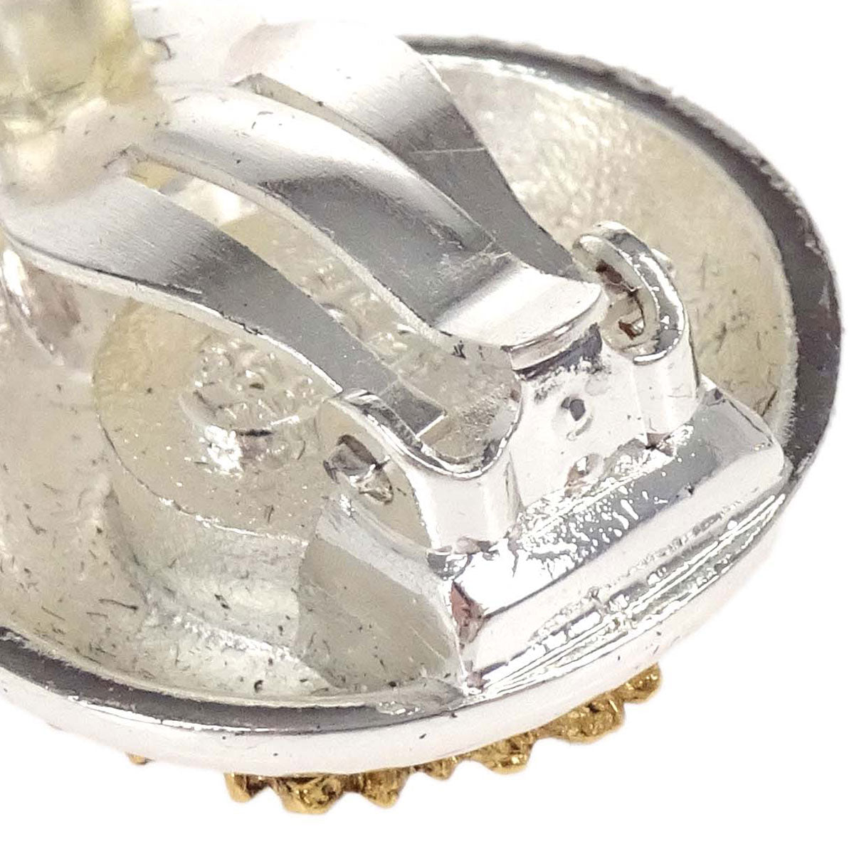 Chanel Button Clip-On Earrings Silver Gold 97P